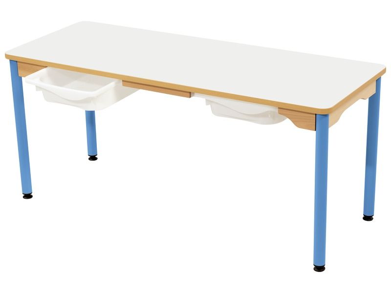 TABLE PLATEAU STRATIFIÉ + BACS - PIÉTEMENT MÉTAL BLEU - 130x50 cm