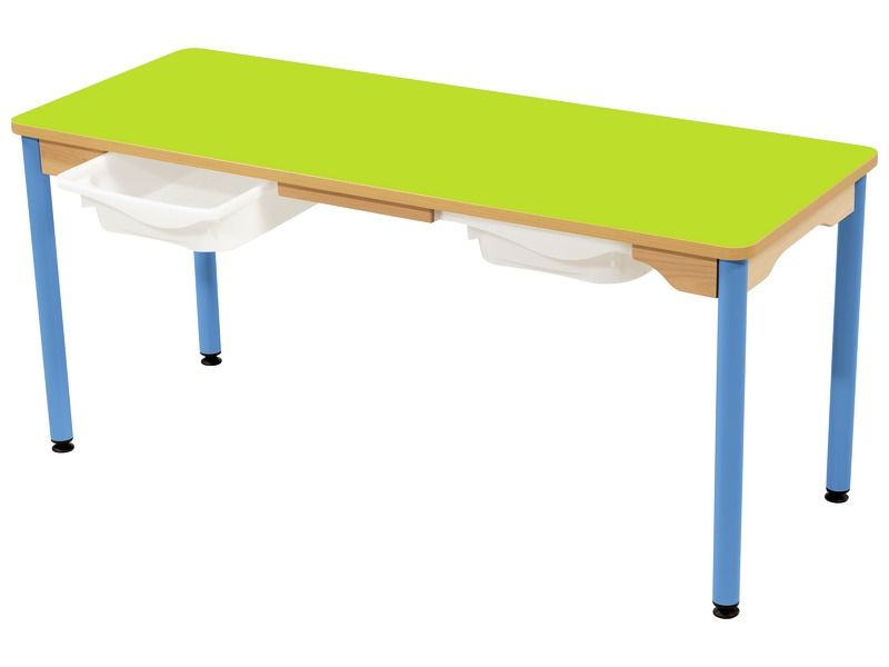 TABLE PLATEAU STRATIFIÉ + BACS - PIÉTEMENT MÉTAL BLEU - 130x50 cm