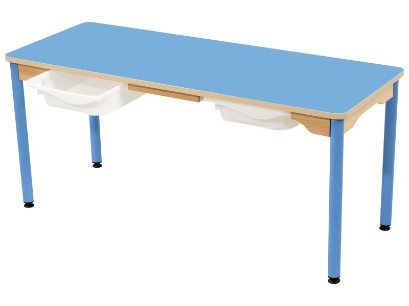 TABLE PLATEAU STRATIFIÉ + BACS - PIÉTEMENT MÉTAL BLEU - 130x50 cm