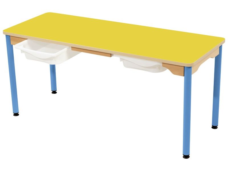 TABLE PLATEAU STRATIFIÉ + BACS - PIÉTEMENT MÉTAL BLEU - 130x50 cm