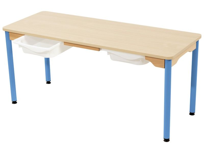TABLE PLATEAU STRATIFIÉ + BACS - PIÉTEMENT MÉTAL BLEU - 130x50 cm