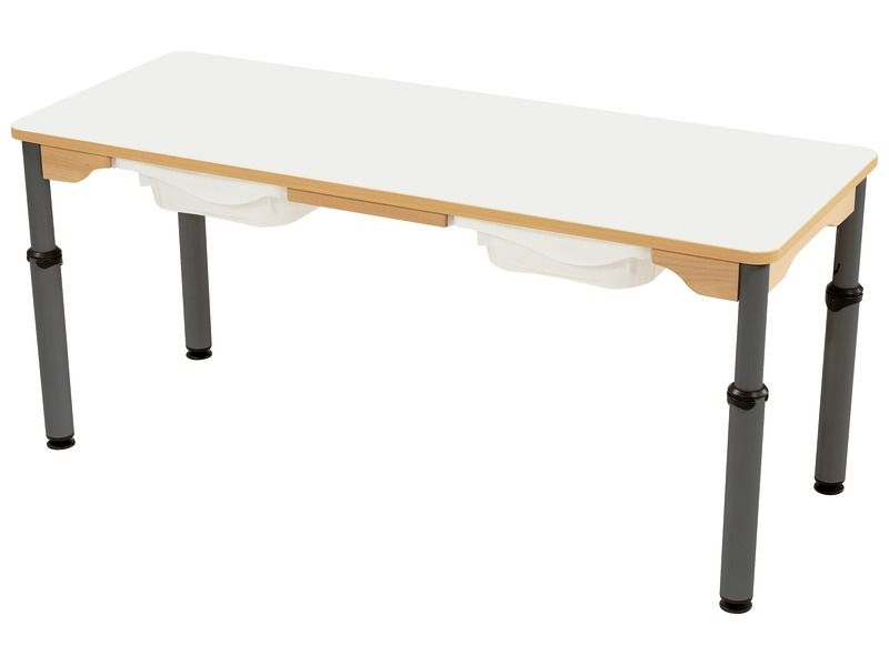 TABLE PLATEAU STRATIFIÉ AVEC BACS - RÉGLABLE EN HAUTEUR - Rectangle 130x50 cm