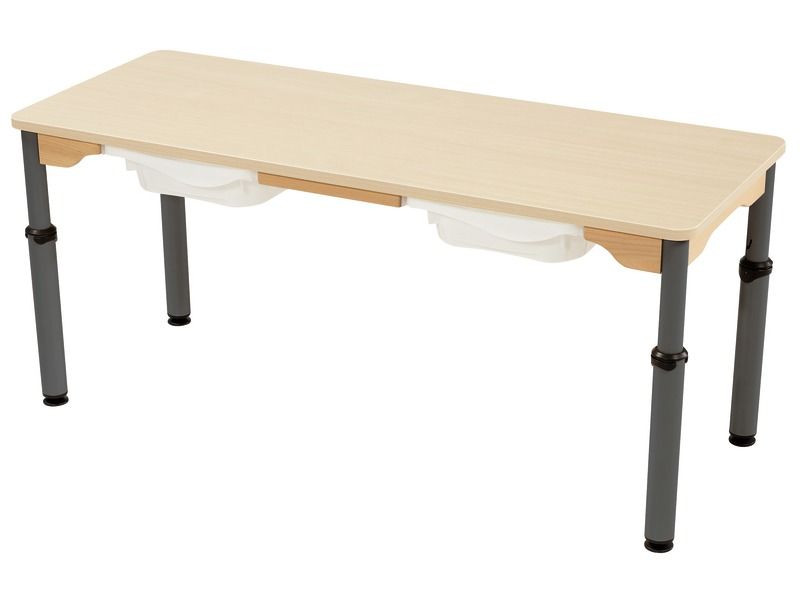 TABLE PLATEAU STRATIFIÉ AVEC BACS - RÉGLABLE EN HAUTEUR - Rectangle 130x50 cm