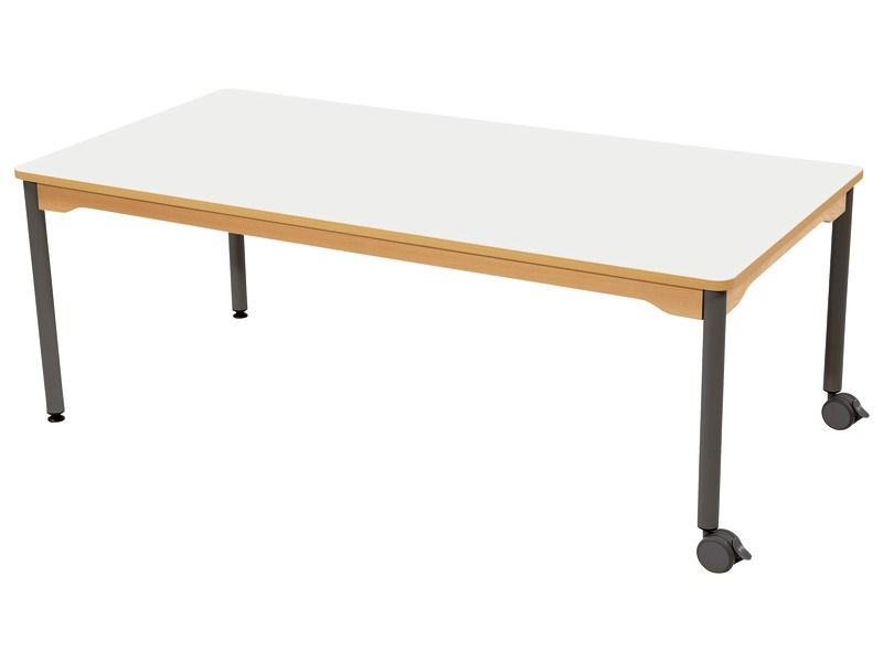 TABLE PLATEAU STRATIFIÉ - PIÉTEMENT MÉTAL ET ROULETTES - Rectangle 160x80 cm