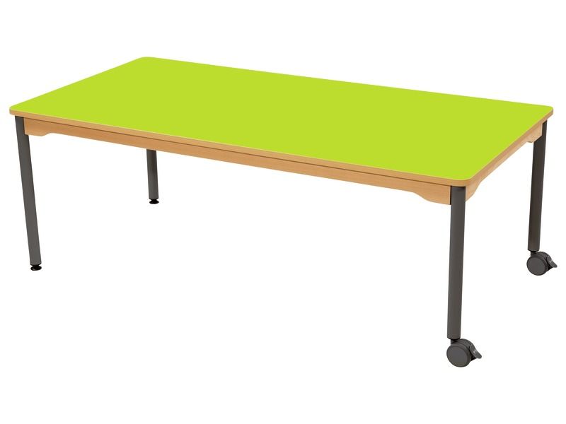 TABLE PLATEAU STRATIFIÉ - PIÉTEMENT MÉTAL ET ROULETTES - Rectangle 160x80 cm