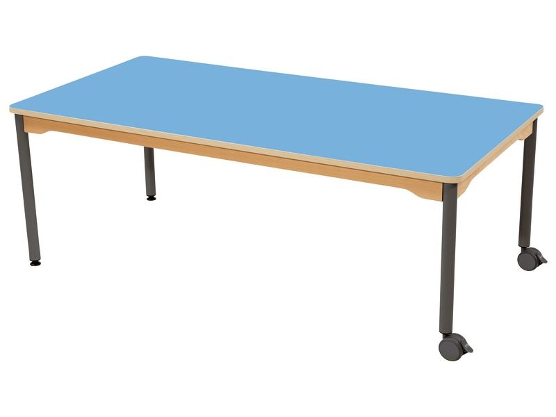 TABLE PLATEAU STRATIFIÉ - PIÉTEMENT MÉTAL ET ROULETTES - Rectangle 160x80 cm