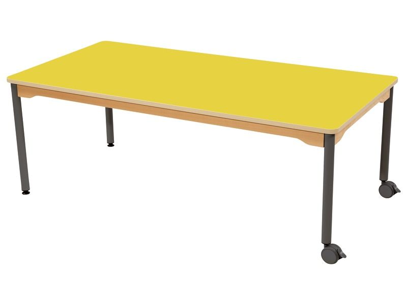 TABLE PLATEAU STRATIFIÉ - PIÉTEMENT MÉTAL ET ROULETTES - Rectangle 160x80 cm