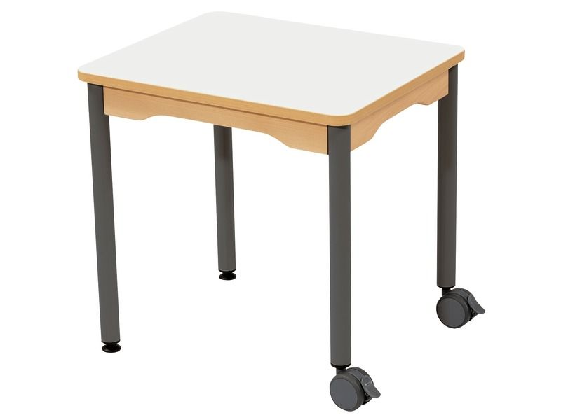 TABLE PLATEAU STRATIFIÉ - PIÉTEMENT MÉTAL ET ROULETTES - Rectangle 60x50 cm