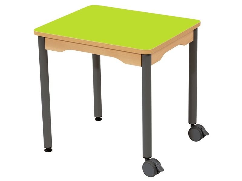 TABLE PLATEAU STRATIFIÉ - PIÉTEMENT MÉTAL ET ROULETTES - Rectangle 60x50 cm