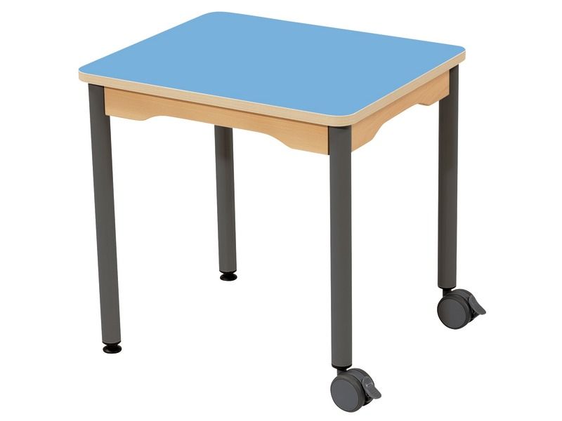 TABLE PLATEAU STRATIFIÉ - PIÉTEMENT MÉTAL ET ROULETTES - Rectangle 60x50 cm