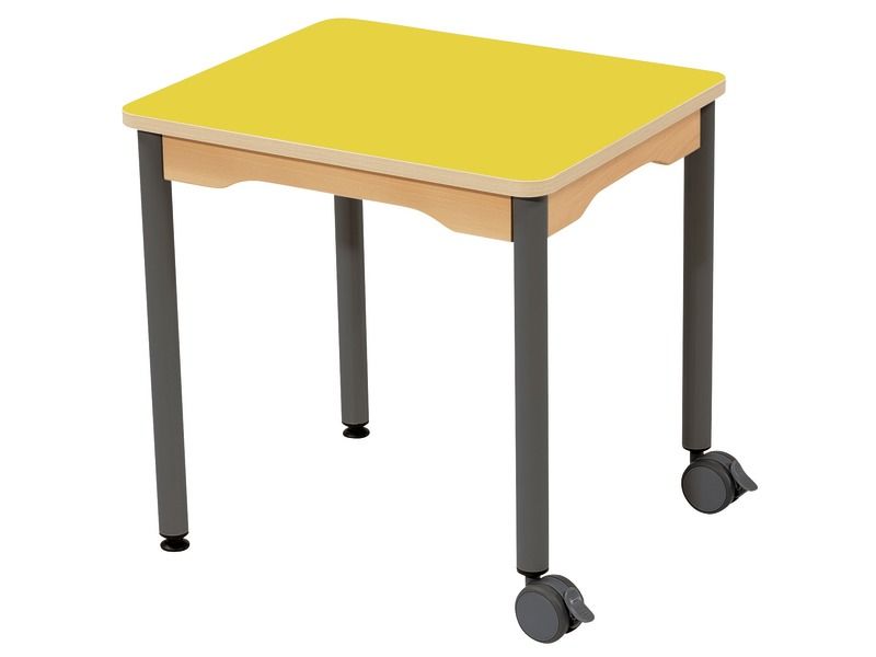 TABLE PLATEAU STRATIFIÉ - PIÉTEMENT MÉTAL ET ROULETTES - Rectangle 60x50 cm