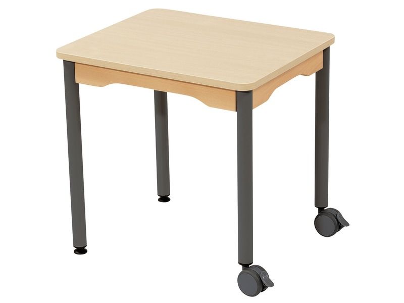 TABLE PLATEAU STRATIFIÉ - PIÉTEMENT MÉTAL ET ROULETTES - Rectangle 60x50 cm