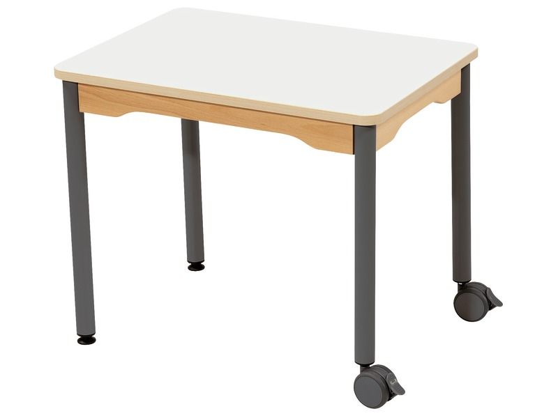 TABLE PLATEAU STRATIFIÉ - PIÉTEMENT MÉTAL ET ROULETTES - Rectangle 70x50