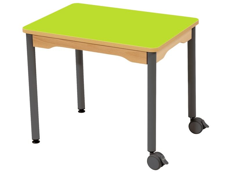 TABLE PLATEAU STRATIFIÉ - PIÉTEMENT MÉTAL ET ROULETTES - Rectangle 70x50