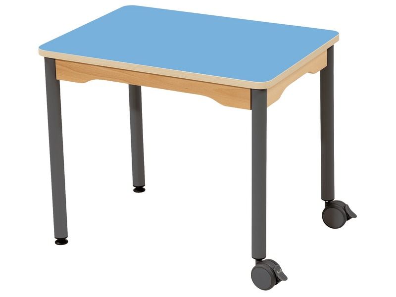 TABLE PLATEAU STRATIFIÉ - PIÉTEMENT MÉTAL ET ROULETTES - Rectangle 70x50