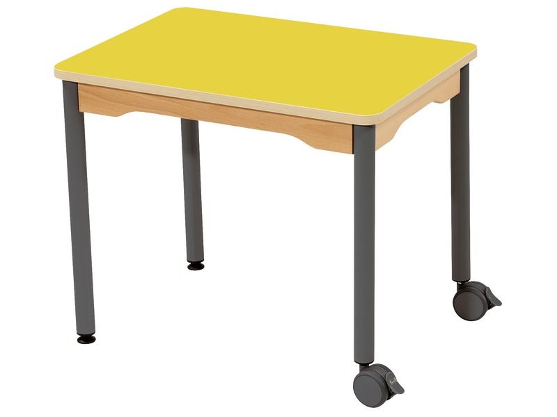 TABLE PLATEAU STRATIFIÉ - PIÉTEMENT MÉTAL ET ROULETTES - Rectangle 70x50