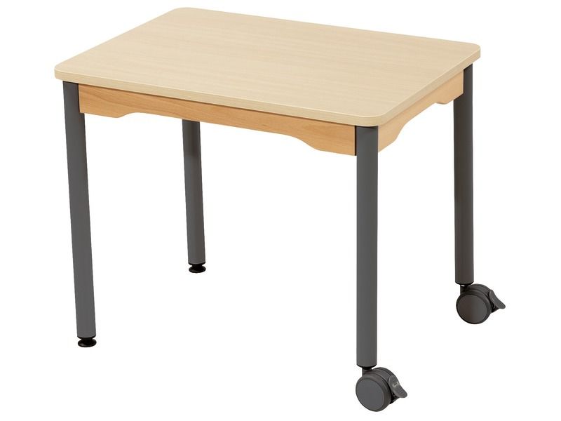 TABLE PLATEAU STRATIFIÉ - PIÉTEMENT MÉTAL ET ROULETTES - Rectangle 70x50