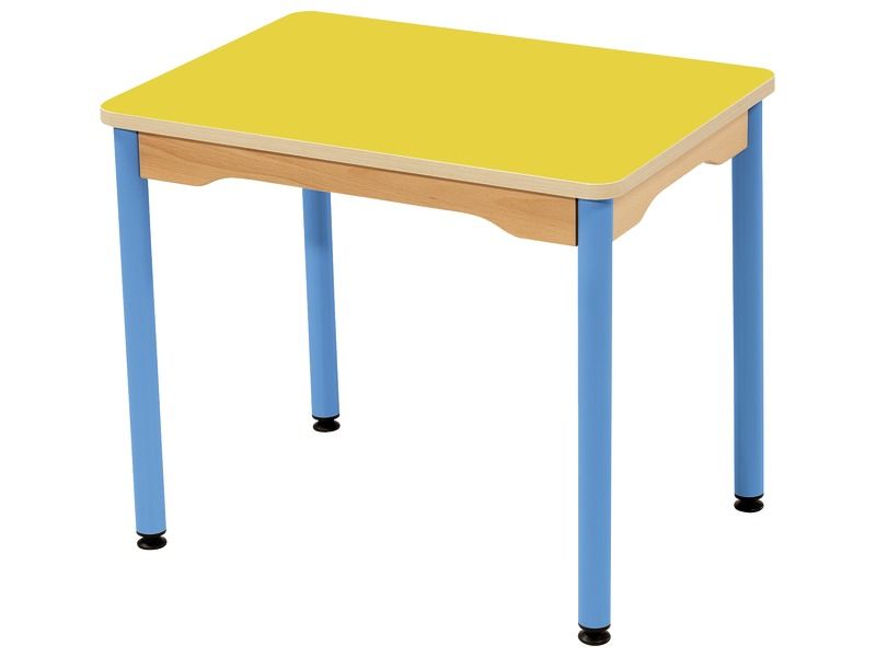TABLE PLATEAU STRATIFIÉ - PIÉTEMENT MÉTAL BLEU - Rectangle 70x50 cm