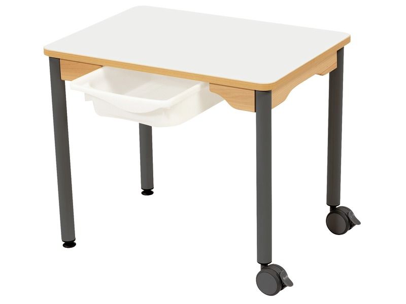 TABLE PLATEAU STRATIFIÉ + BACS - PIÉTEMENT MÉTAL ET ROULETTES - Rectangle...