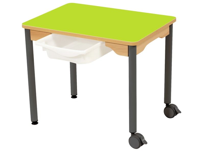 TABLE PLATEAU STRATIFIÉ + BACS - PIÉTEMENT MÉTAL ET ROULETTES - Rectangle...