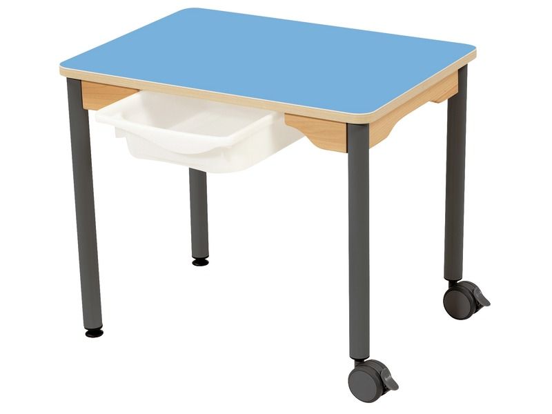 TABLE PLATEAU STRATIFIÉ + BACS - PIÉTEMENT MÉTAL ET ROULETTES - Rectangle...