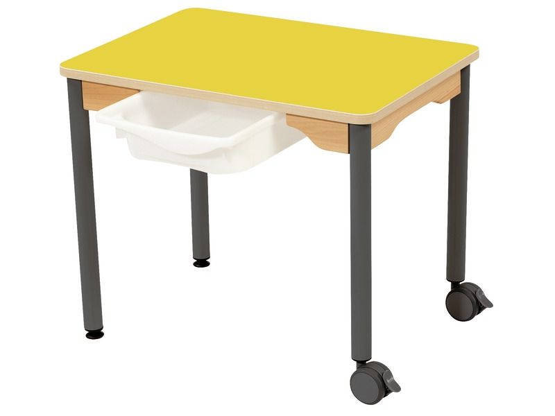 TABLE PLATEAU STRATIFIÉ + BACS - PIÉTEMENT MÉTAL ET ROULETTES - Rectangle...