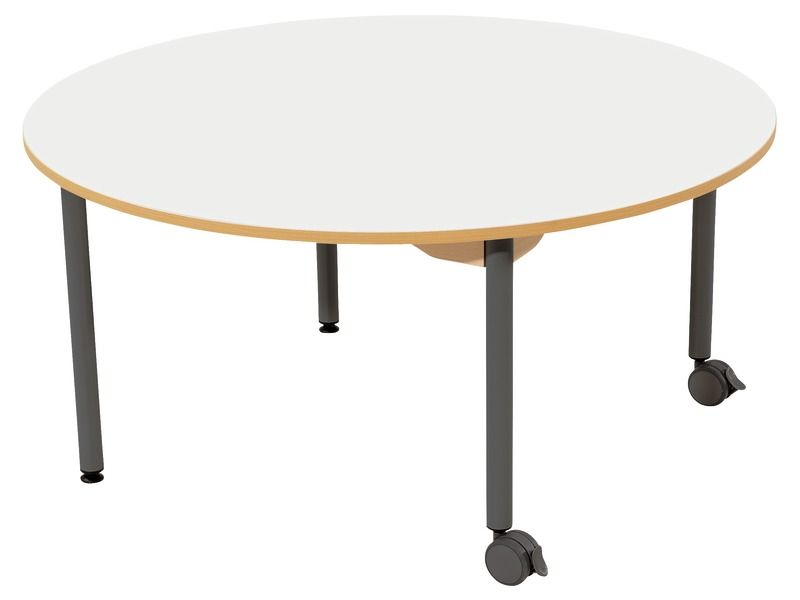 TABLE PLATEAU STRATIFIÉ - PIÉTEMENT MÉTAL ET ROULETTES - Ronde Ø 120 cm