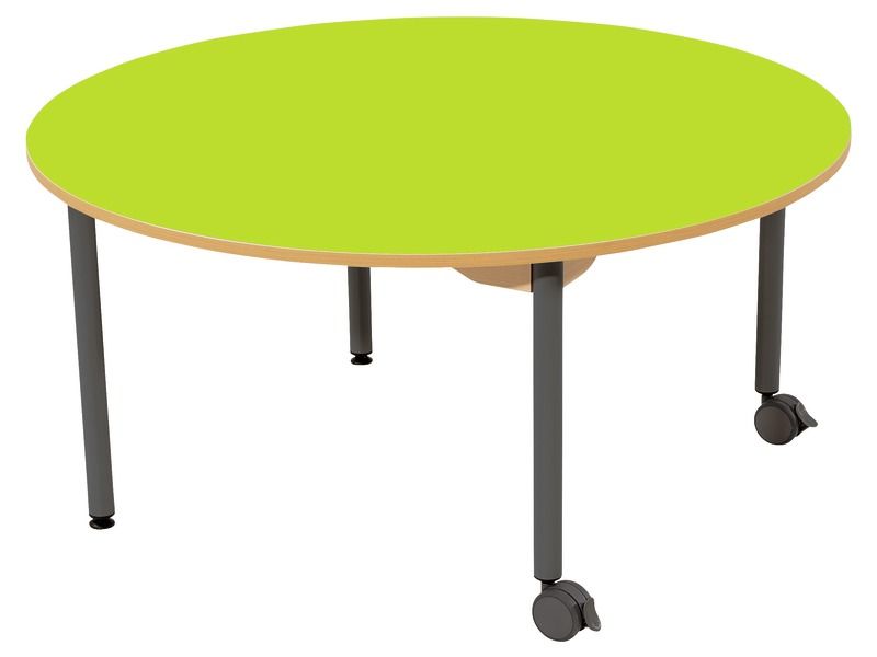 TABLE PLATEAU STRATIFIÉ - PIÉTEMENT MÉTAL ET ROULETTES - Ronde Ø 120 cm