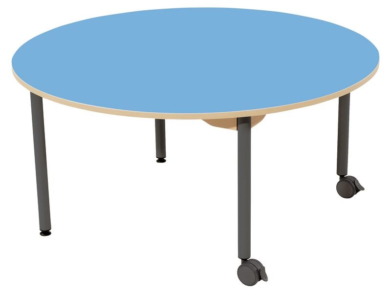 TABLE PLATEAU STRATIFIÉ - PIÉTEMENT MÉTAL ET ROULETTES - Ronde Ø 120 cm