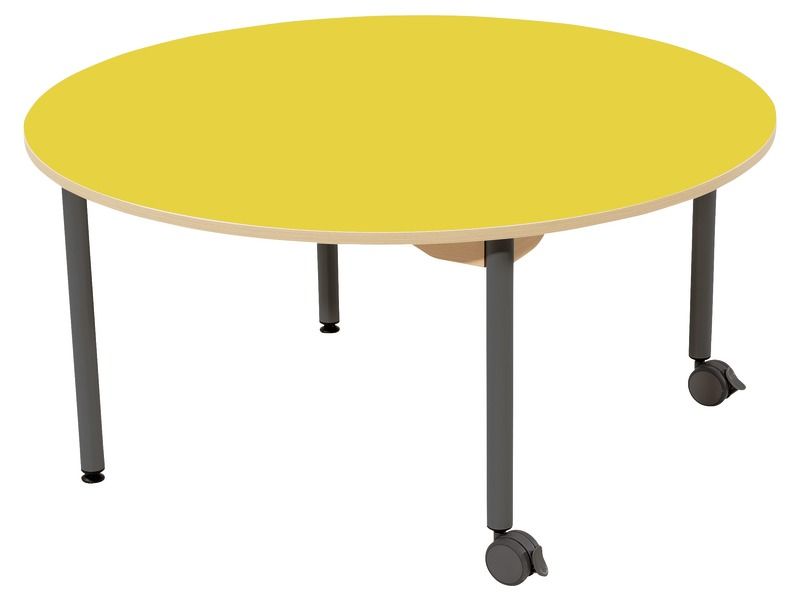 TABLE PLATEAU STRATIFIÉ - PIÉTEMENT MÉTAL ET ROULETTES - Ronde Ø 120 cm