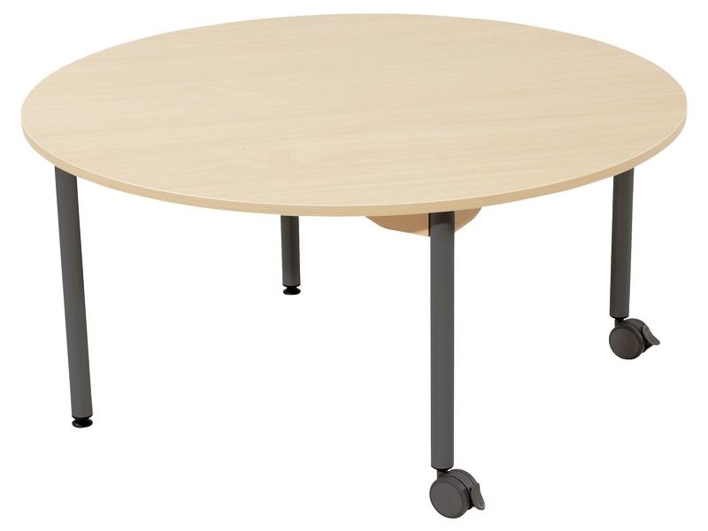 TABLE PLATEAU STRATIFIÉ - PIÉTEMENT MÉTAL ET ROULETTES - Ronde Ø 120 cm
