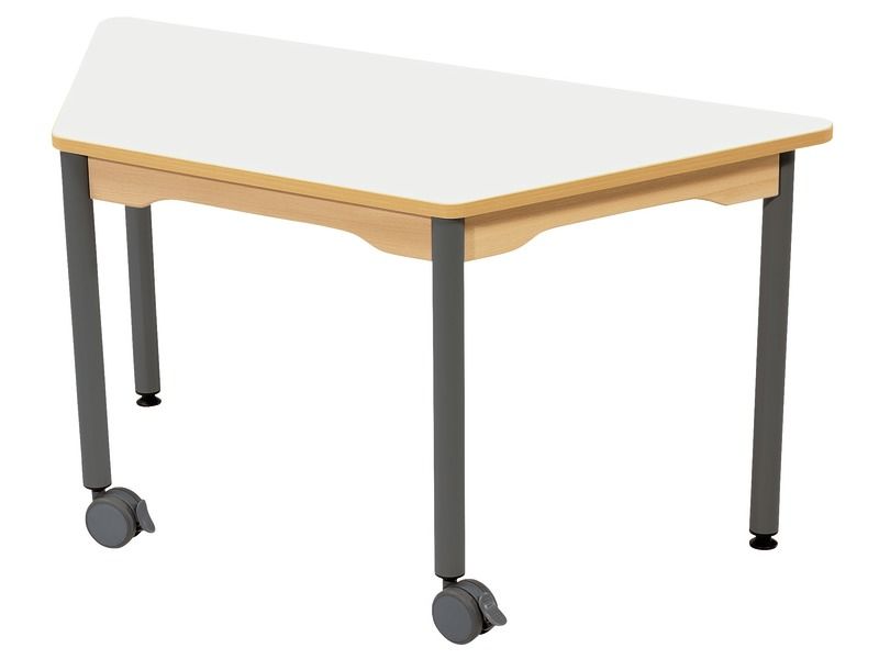 TABLE PLATEAU STRATIFIÉ - PIÉTEMENT MÉTAL ET ROULETTES - Trapèze 120x60 cm