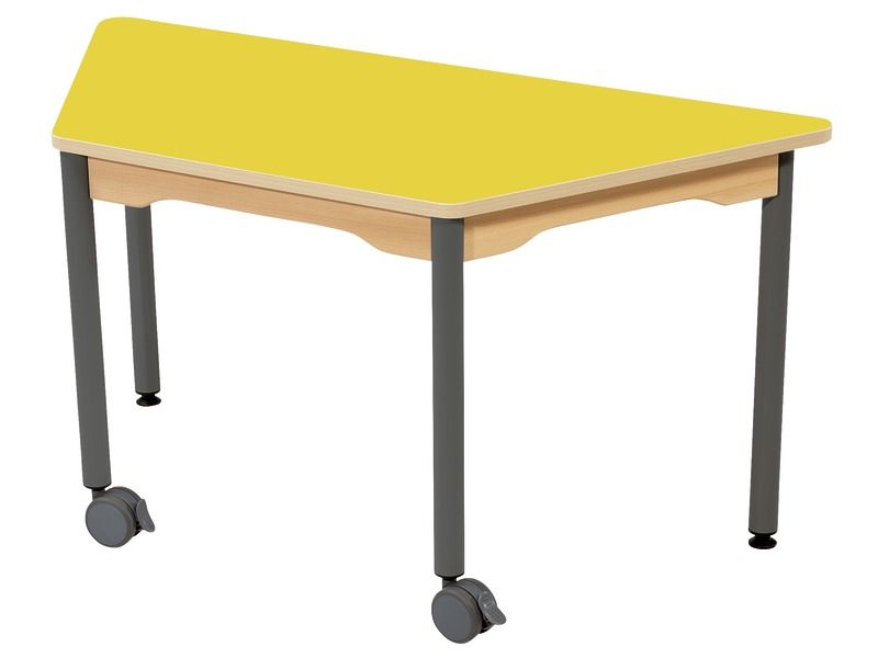 TABLE PLATEAU STRATIFIÉ - PIÉTEMENT MÉTAL ET ROULETTES - Trapèze 120x60 cm