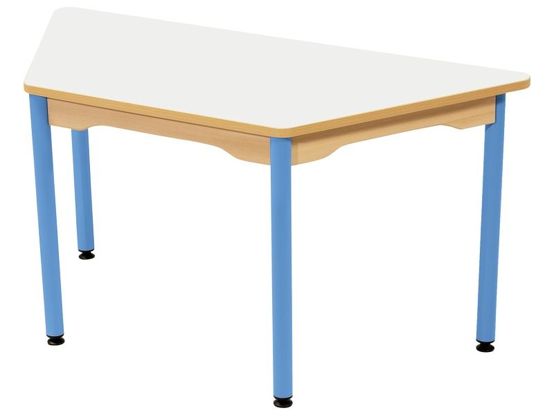 TABLE PLATEAU STRATIFIÉ - PIÉTEMENT MÉTAL BLEU - Trapèze 120x60 cm