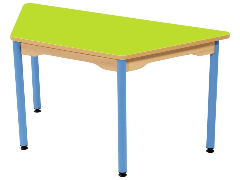 TABLE PLATEAU STRATIFIÉ - PIÉTEMENT MÉTAL BLEU - Trapèze 120x60 cm