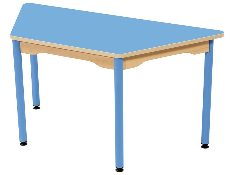 TABLE PLATEAU STRATIFIÉ - PIÉTEMENT MÉTAL BLEU - Trapèze 120x60 cm