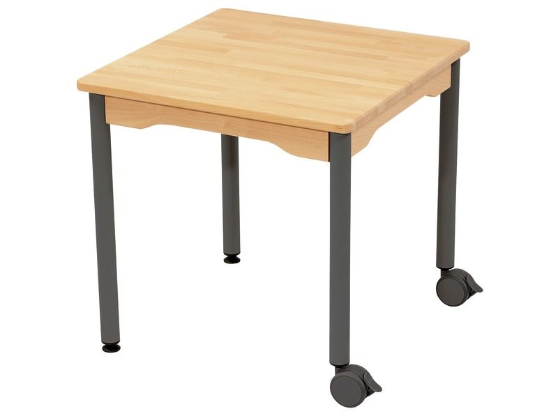 TAVOLO IN FAGGIO MASSICCIO NATURE - BASE METALLO CON RUOTE - Quadrato 60 x 60 cm