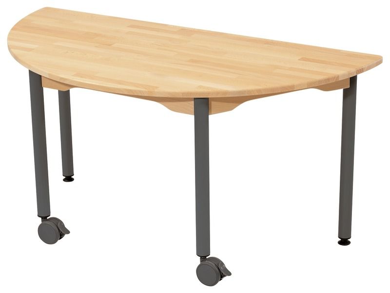 TAVOLO IN FAGGIO MASSICCIO NATURE - BASE METALLO CON RUOTE - Semicircolare 120...