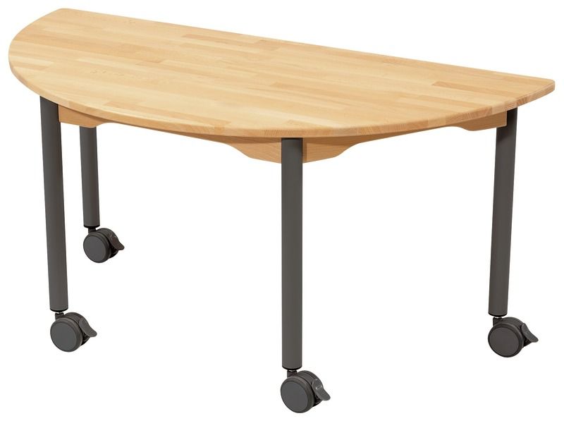 TABLE EN HÊTRE MASSIF NATURE - PIÉTEMENT À ROULETTES - Demi-rond 120x60 cm