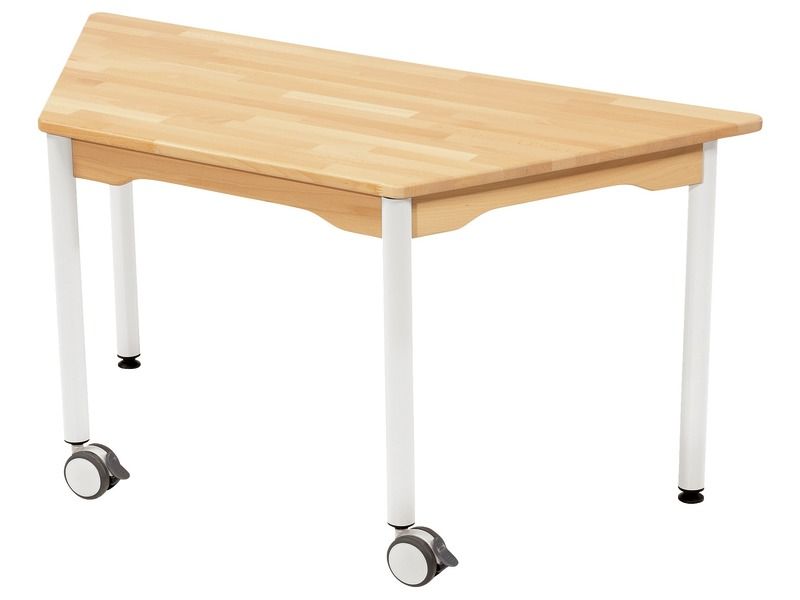 TAVOLO IN FAGGIO MASSICCIO NATURE - BASE METALLO CON RUOTE - Trapezoidale 120 x...