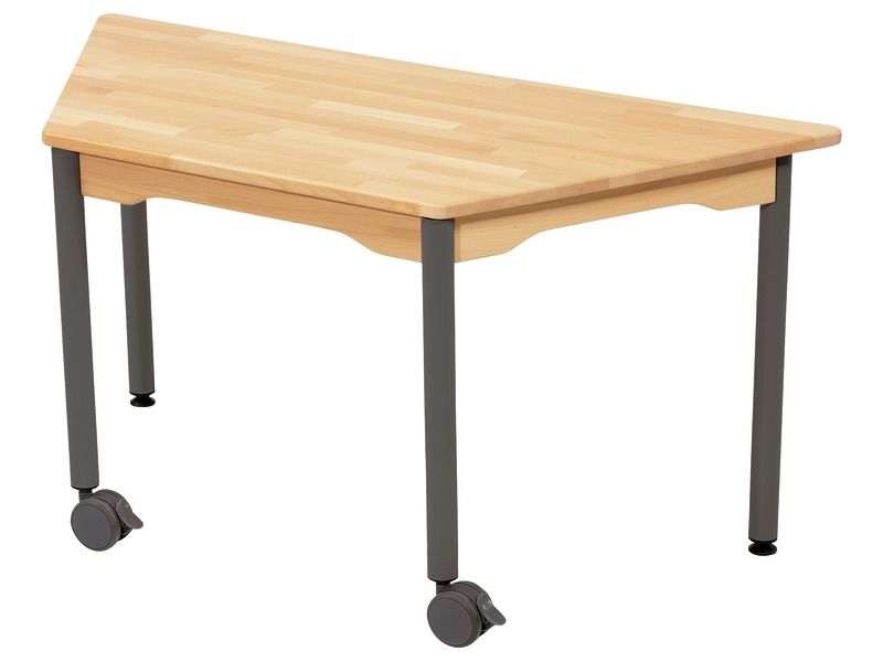 TAVOLO IN FAGGIO MASSICCIO NATURE - BASE METALLO CON RUOTE - Trapezoidale 120 x...