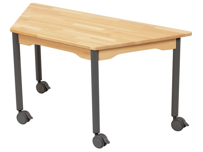 TABLE EN HÊTRE MASSIF NATURE - PIÉTEMENT À ROULETTES - Trapèze 120x60 cm