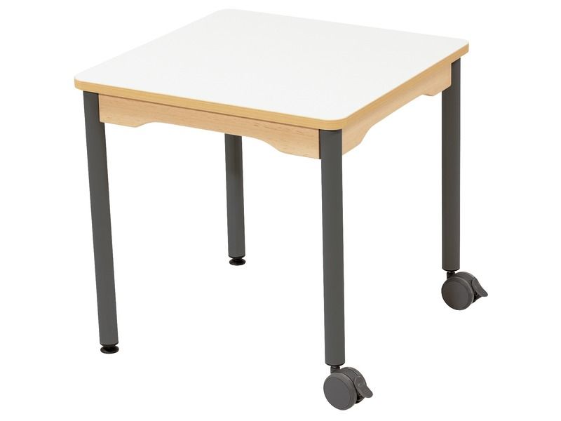 TABLE PLATEAU EFFAÇABLE - PIÉTEMENT MÉTAL ET ROULETTES - Carré 60x60 cm