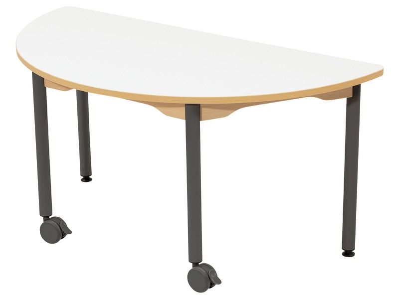 TABLE PLATEAU EFFAÇABLE - PIÉTEMENT MÉTAL ET ROULETTES - Demi-rond 120x60 cm