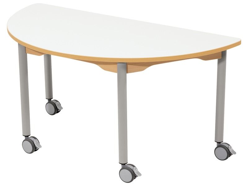 TABLE PLATEAU EFFAÇABLE - PIÉTEMENT À  ROULETTES - Demi-rond 120x60 cm