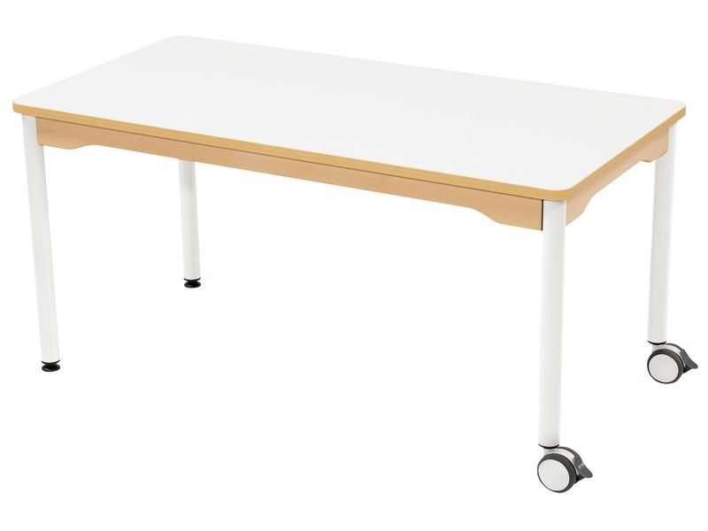 TABLE PLATEAU EFFAÇABLE - PIÉTEMENT MÉTAL ET ROULETTES - Rectangle 120x60 cm