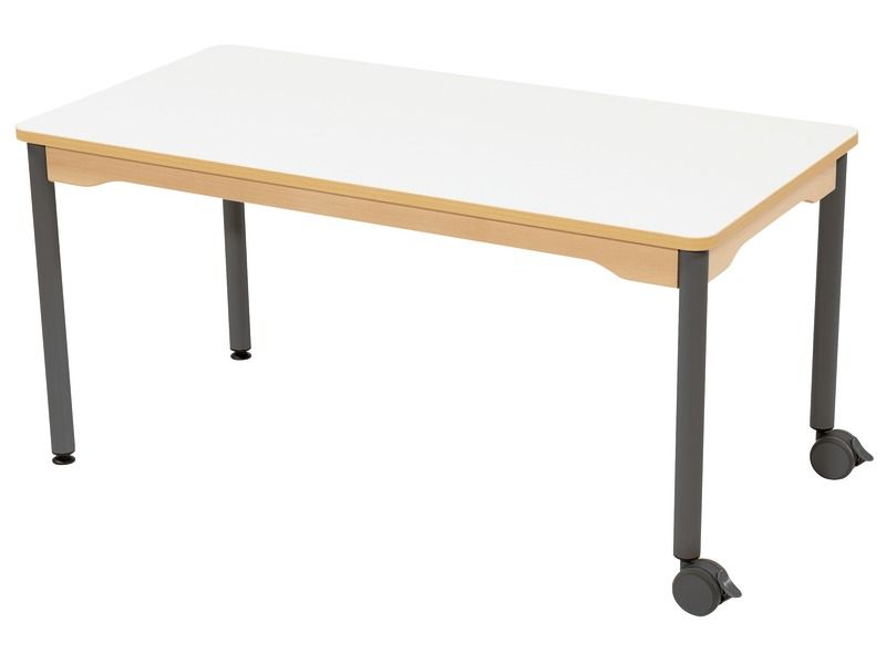 TABLE PLATEAU EFFAÇABLE - PIÉTEMENT MÉTAL ET ROULETTES - Rectangle 120x60 cm